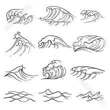 Hand drawn ocean waves vector set. Sea storm wave isolated