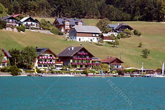 View of lake houses of St. Wolfgang, Austria