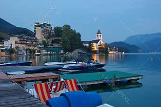 Night view of lake of St. Wolfgang, Austria