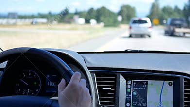 Focus on car dashboard while car driving