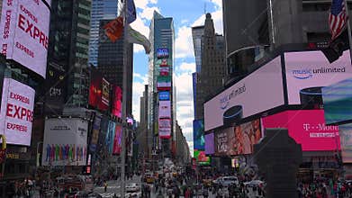 NEW YORK CITY - May: Pedestrians and traffic in Times Square in New York, NY. Times square is one of the world`s most popular attr