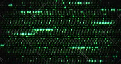 Zero and one green binary digital code, computer generated seamless loop abstract motion background