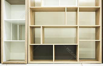 Abstract squares and rectangles structure. Various of shelves background for greeting objects. Interior design