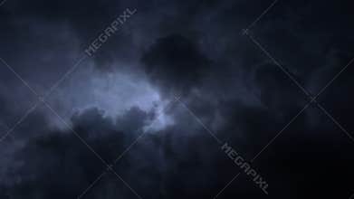 Dark storm clouds and lightning bolts