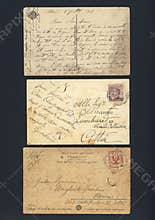 Stained old written postcards