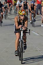 Female Cyclist Leading the Pack