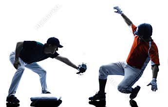 Men baseball players silhouette isolated