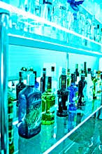 Alcohol bottles in a trendy bar