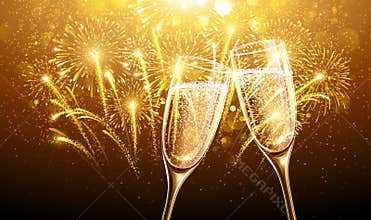 New Year fireworks and champagne