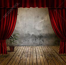 Stage and velvet curtains