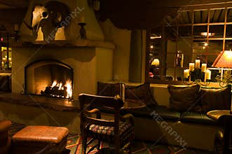 Dark lounge and cozy fireplace