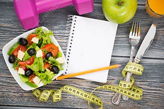 Workout and fitness dieting copy space diary.