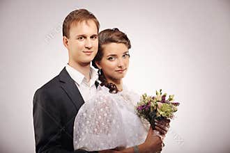 Portrait of young man and woman retro wedding