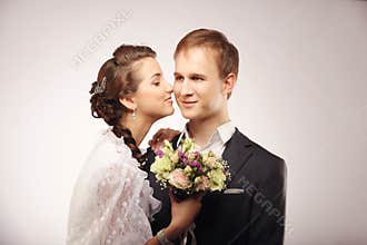 Portrait of young man and woman retro wedding
