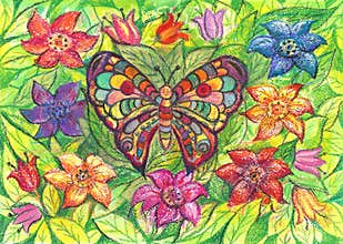Butterfly on the background of flowers