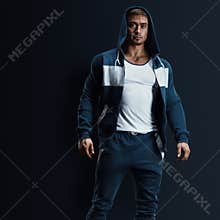 Fitness male model in sweatshirt