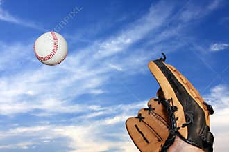 Glove reaching for baseball