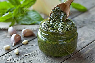 Traditional Italian pesto vegetarian food with