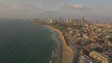 View of the Tel-Aviv public beach on Mediterranean sea. Israel