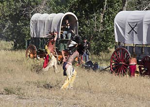 CASPER, WY__CIRCA Â JULY Â 2015__Soldiers and indians reenactment in Casper, Wy. circa July 2015