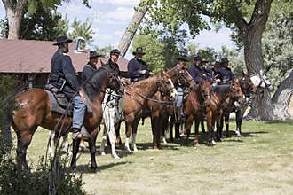 CASPER, WY__CIRCA Â JULY Â 2015__Soldiers and indians reenactment in Casper, Wy. circa July 2015