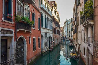 Venice, canal, boats, water, bridge, old houses, Italy