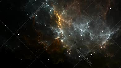 Flying through expanding nebula and star fields in deep space