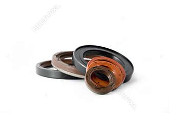 Oil seals on white endless background