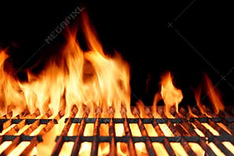Hot Empty Charcoal BBQ Grill With Bright Flames