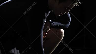 Exhausted athlete. Sweating.