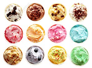 Tubs of colorful assorted flavors of ice-cream