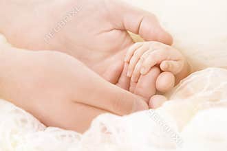 Baby Hand, Mother Hold New Born Child, Parent Newborn Kid Help
