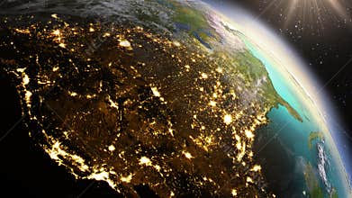 Planet Earth North America zone using satellite imagery NASA