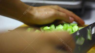Sliced vegetables on a wooden board, cooking fresh