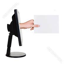 Computer screen and hand with card