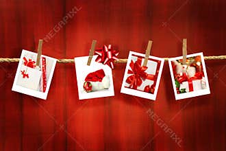 Photos frames on rustic red wood