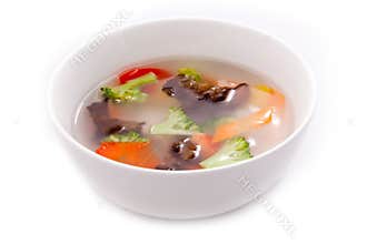 Bowl with shiitake vegetable soup
