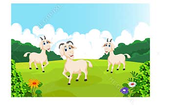 Cute goat cartoon on farm
