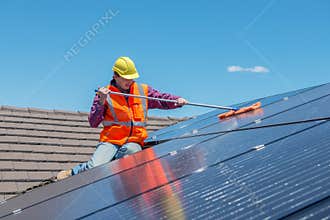 Worker and solar panels