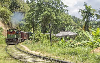 Train on the railway in Ella, Sri Lanka