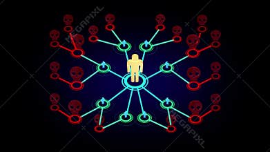 3D motion graphic animation of epidemic disease killing people or a multi level marketing (MLM) referral network