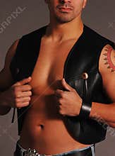 Black leather cowboy vest 2