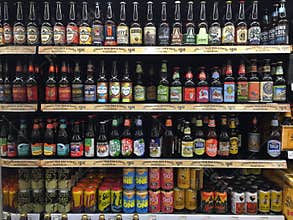 Craft beers on shelves selling at supermarket