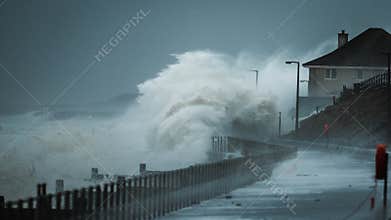 Storm waves battering UK coastline