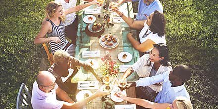 Diverse Neighbors Drinking Party Yard Concept