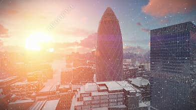 London time lapse sunrise, snowing