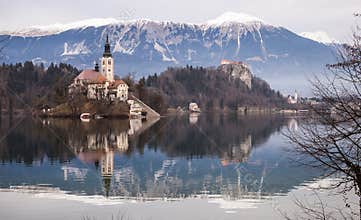 Castle and church under the Alps