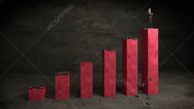 Businessman on increase bar graph, rising market