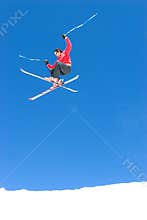 Man skiing on slopes of Pradollano ski resort in Spain