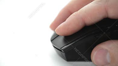 Male hand move computer mouse and click button on white background